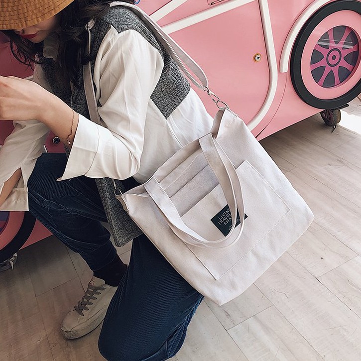 Túi Tote Đeo Chéo Unisex Nhiều Màu Phong Cách Ullzzang - Túi Vải Canvas Thời Trang Đeo Vai GN08