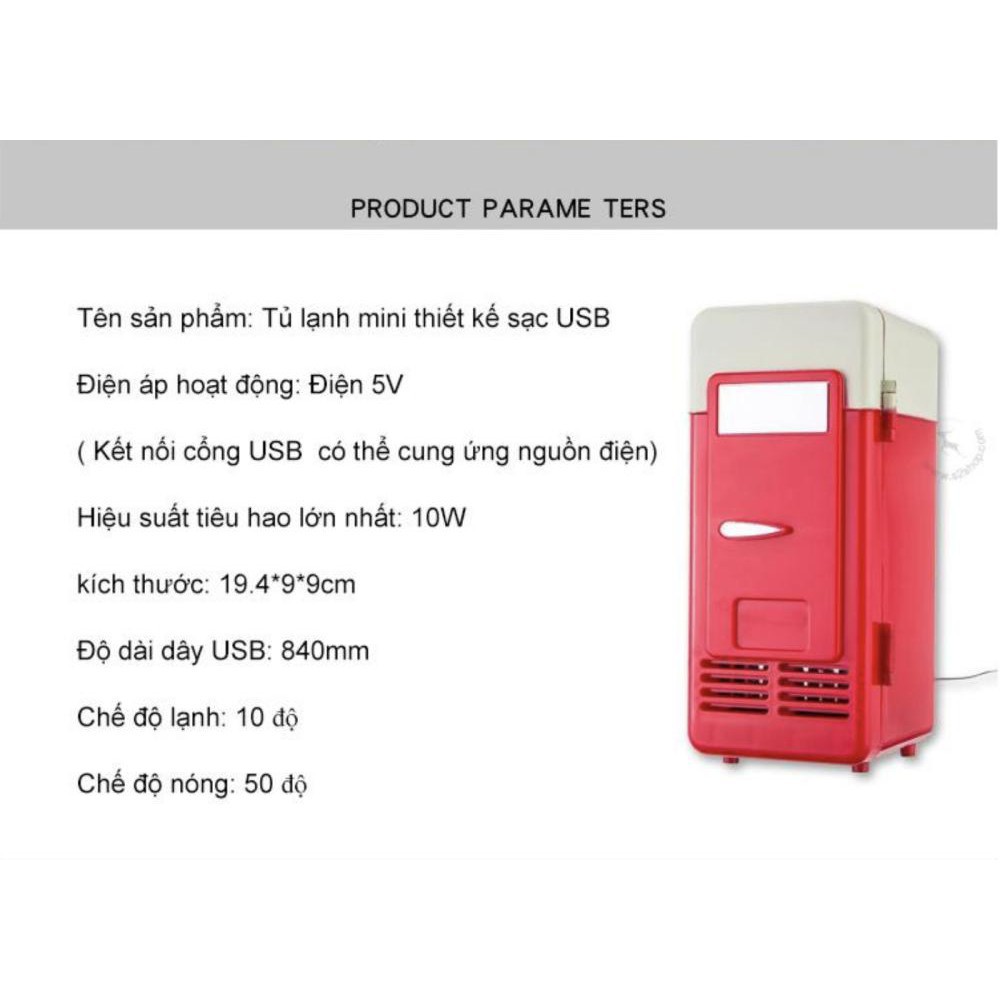 Tủ lạnh mini sạc USB thiết kế hai chiều nóng lạnh 