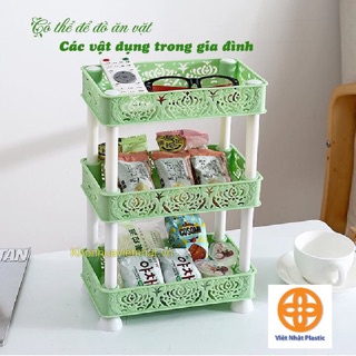 Kệ chữ nhật hoa 2 tầng, 3 tầng nhựa Việt Nhật đa năng, kệ phòng tắm, nhà bếp đựng gia vị, chén bát- 5526