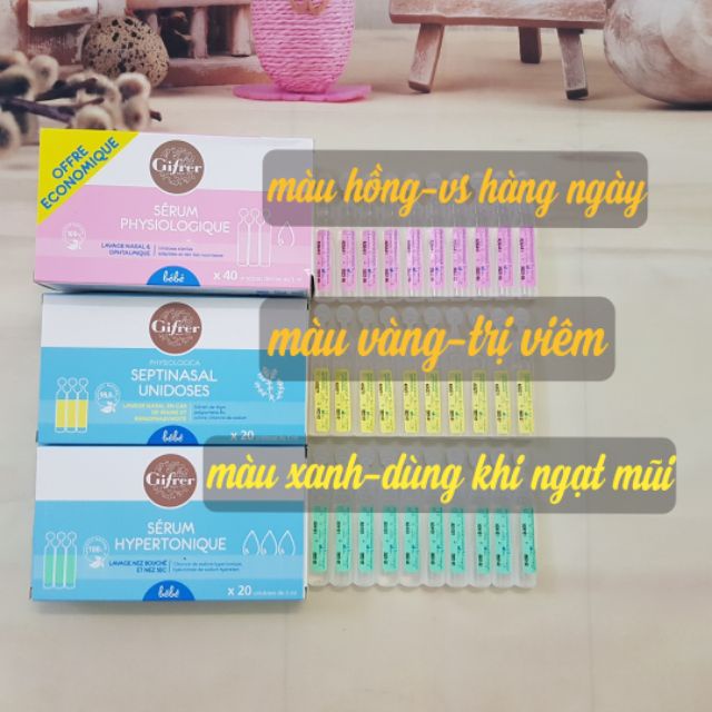 Nước muối sinh lý Gifrer hồng Pháp, tép vàng, tép xanh 5ml