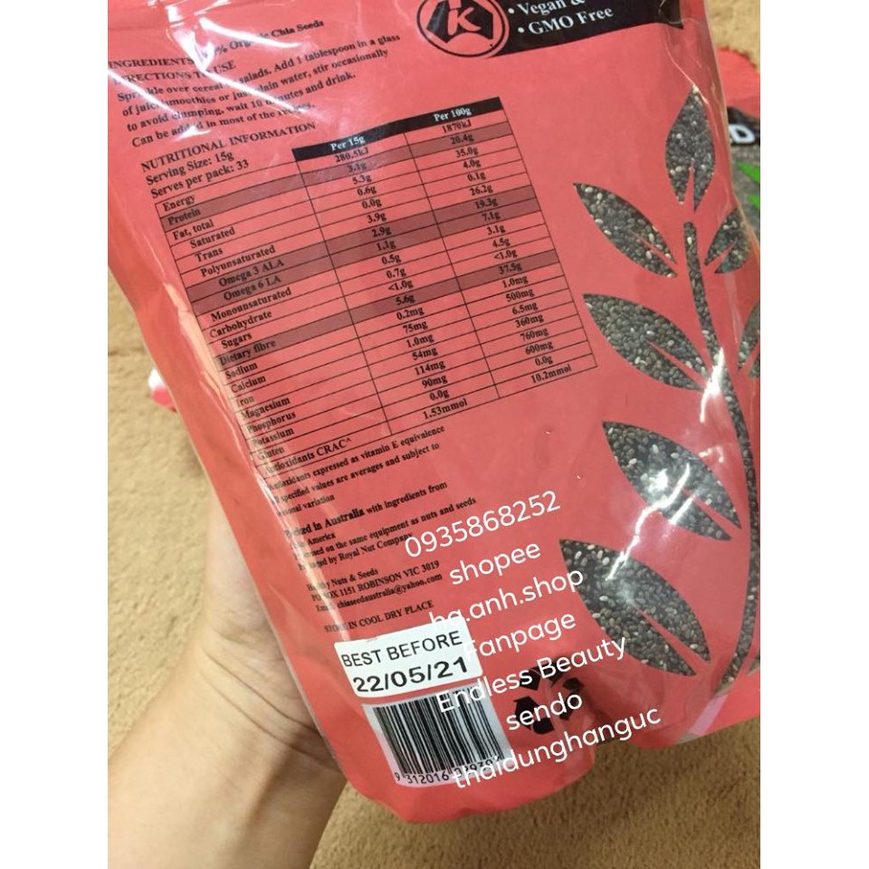 Hạt chia đen Organic Chia Seed Nature’s Superfood 500g date 5/2021