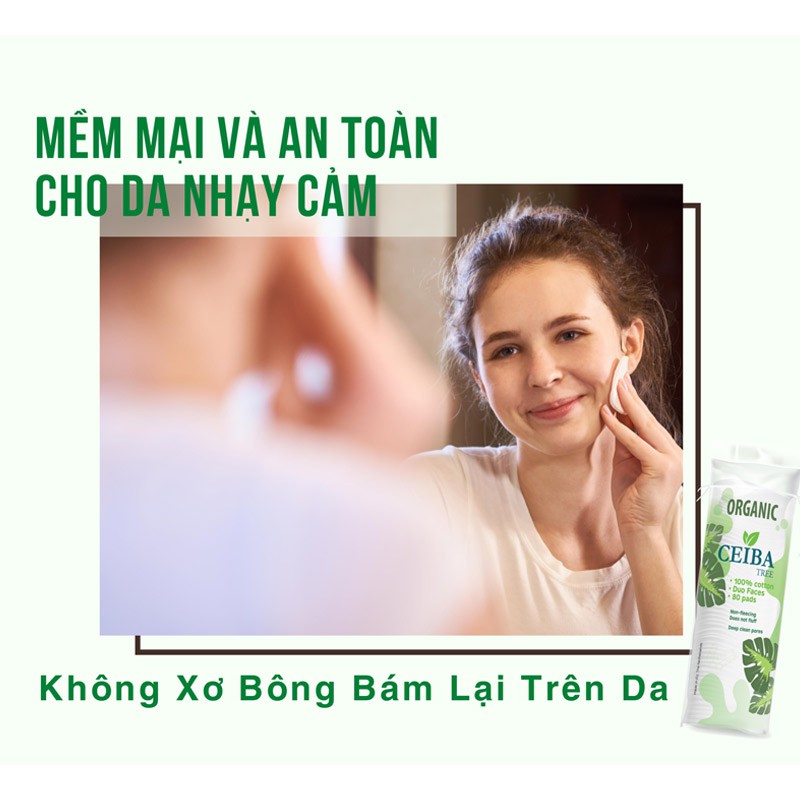 Bông Tẩy Trang Hữu Cơ Ceiba 80 Miếng Organic Tree