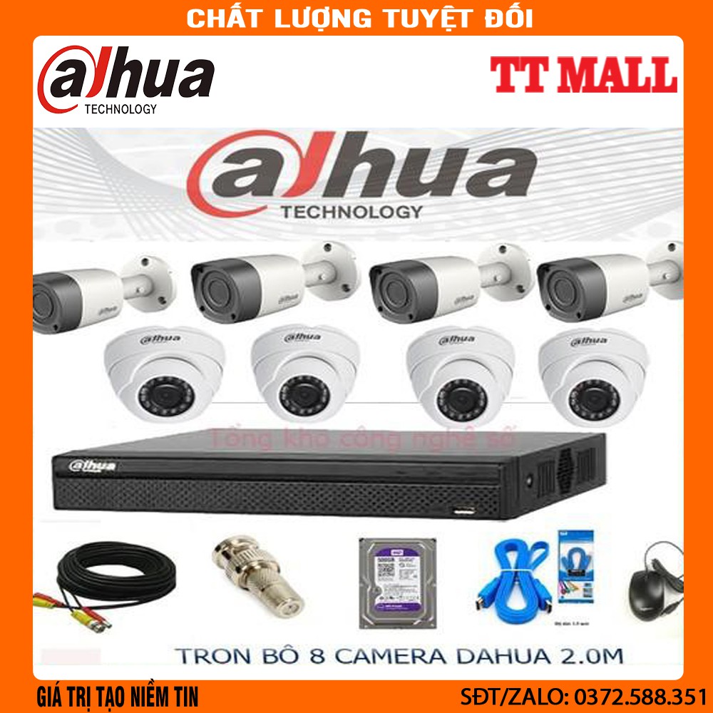 {Giá Hủy Diệt}Trọn Bộ 8 Camera Quan Sát Dahua 2.0 megapixel  Full HD 1080P +HDD 500G + đầy đủ phụ kiện.