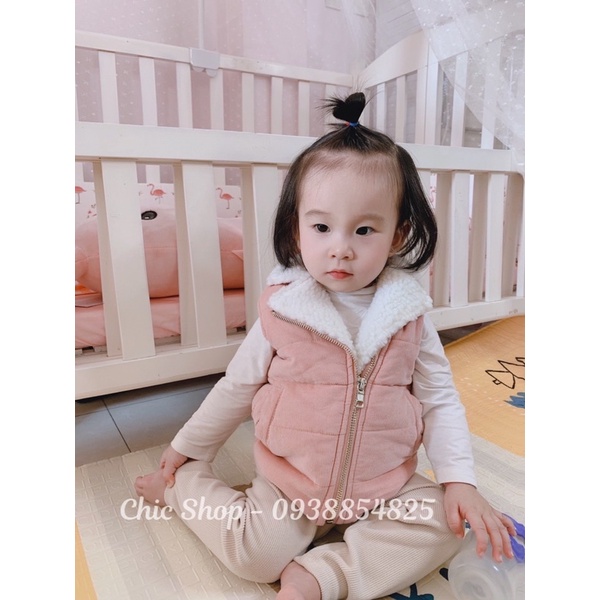Áo Gile Nhung Tăm Cổ Bông Bé Gái Xinh Xắn