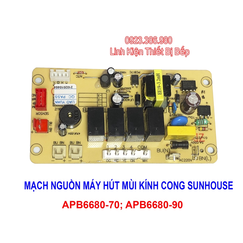 Mạch nguồn máy hút mùi kính cong Sunhouse APB6680-70/90