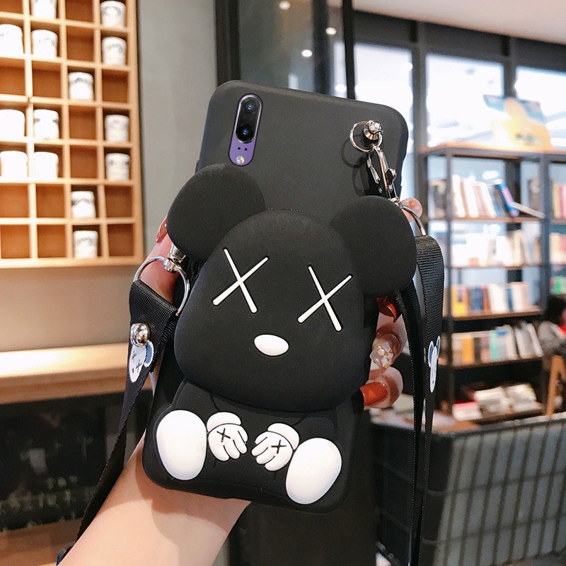 Ốp điện thoại silicone mềm kèm túi Zipper hình Mèo Kaws dễ thương cho iphone 12 11 pro max 5 5s se 6 7 8plus XR XS MAX