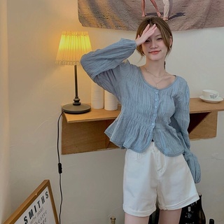 Áo sơmi lửng đũi xốp cổ tròn viền ren chất không nhăn