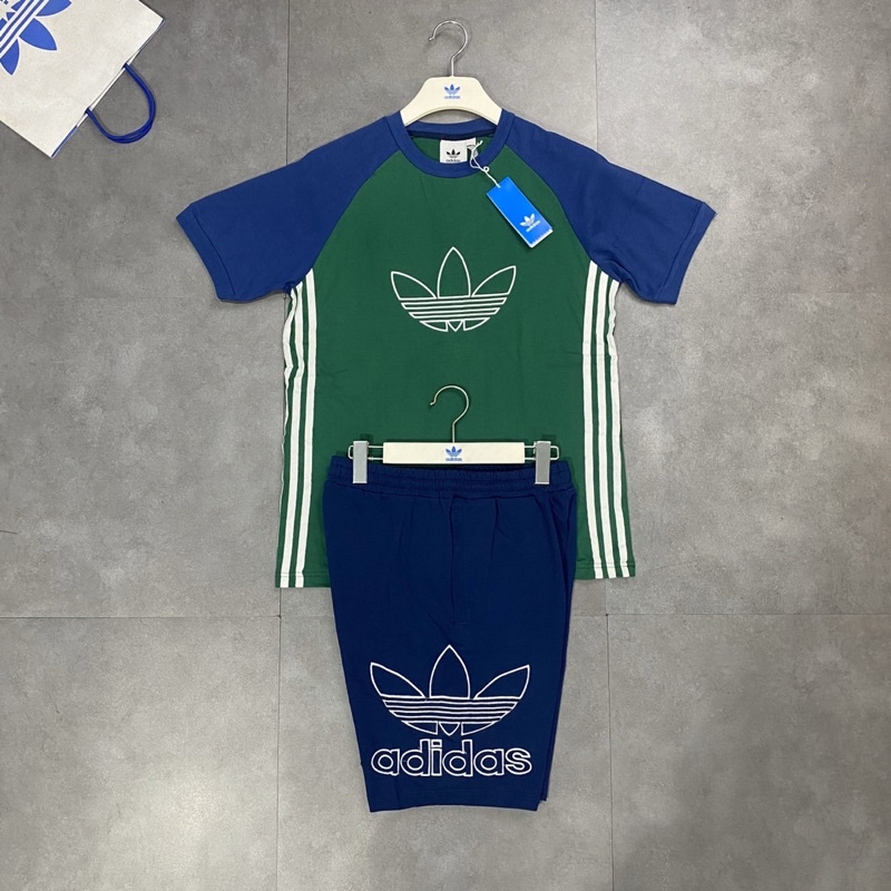 Bộ đùi nam raglan xanh logo to cao cấp-HBNA35