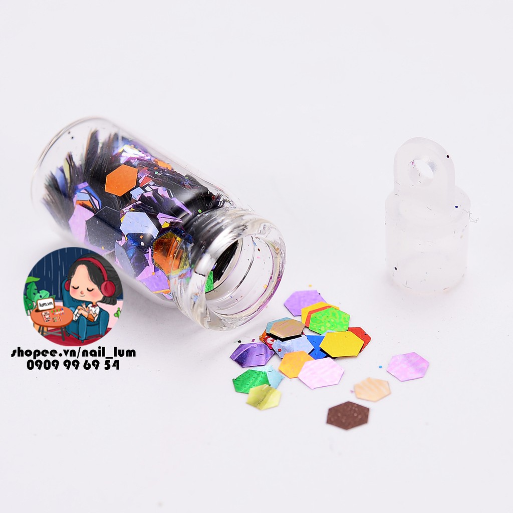 Set 48 Lọ Nhũ - Kim Tuyến - Hạt Trang Trí Móng Nail Đủ Màu