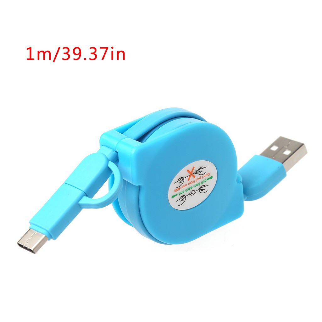 Dây cáp dữ liệu Micro USB + Type C 2 trong 1 rút gọn tiện dụng dành cho điện thoại