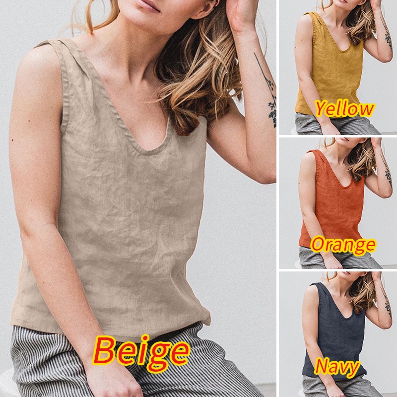 Zanzea Áo Tank Top Nữ Cổ Chữ V Màu Trơn Thời Trang