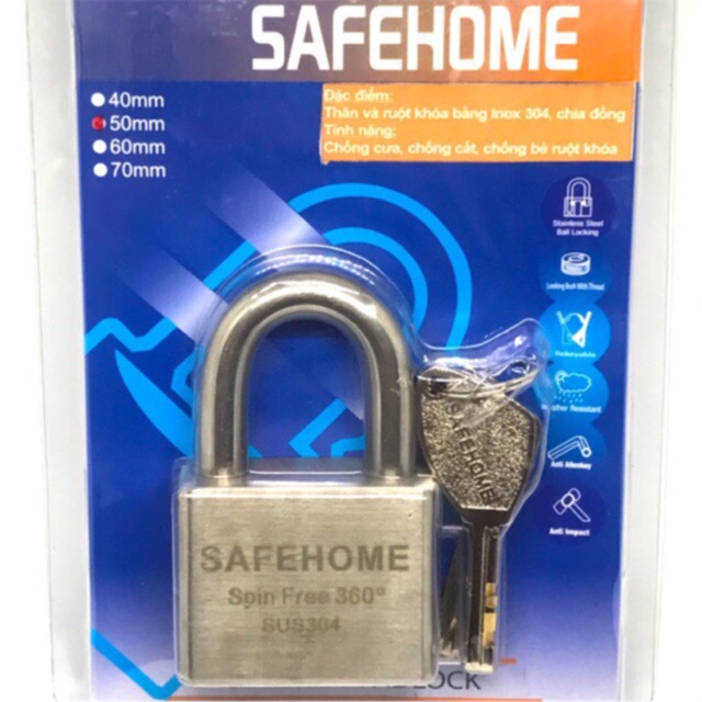 Ổ khoá SAFE HOME 5 phân 100% inox chống cắt tuyệt đối