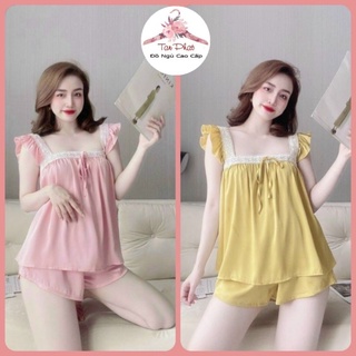 👉👉sét đồ ngủ 2 tay cánh tiên 👉👉 phối ren quần đùi, đồ bộ satin cao cấp