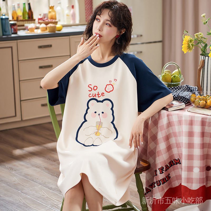 Đầm Ngủ Tay Ngắn Dáng Rộng In Họa Tiết Hoạt Hình Dễ Thương Thời Trang Mùa Hè Cho Nữ