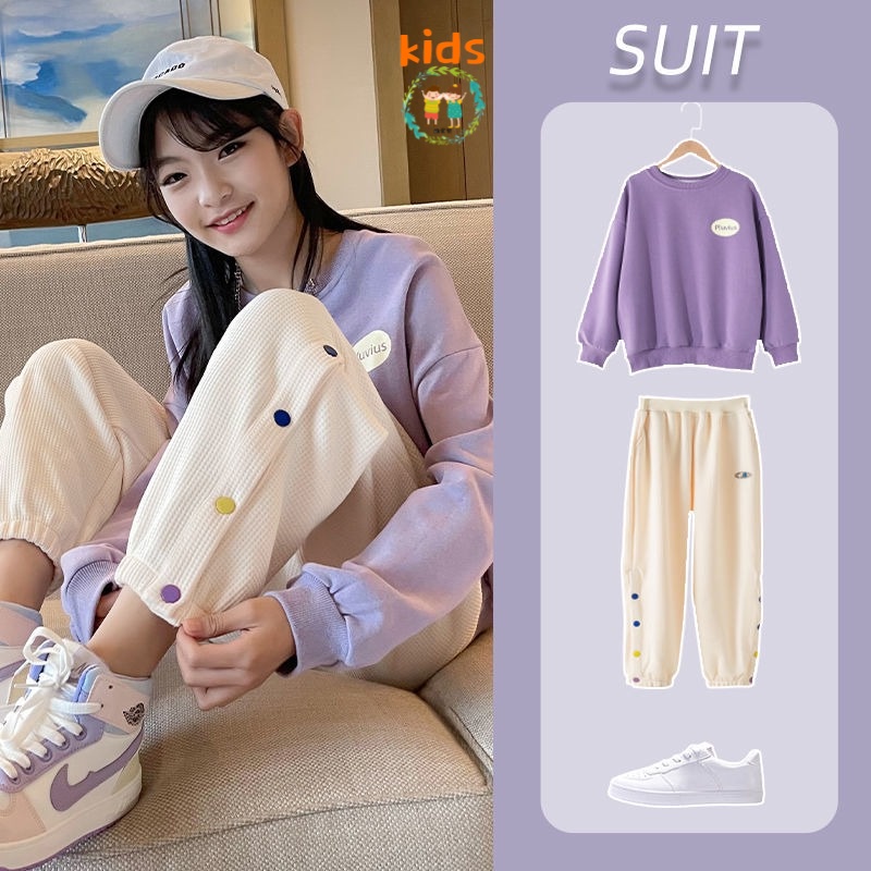 Set Đồ Thể Thao Xuân Thu Gồm Áo Sweater Cotton Tay Dài + Quần Dài Phong Cách Phương Tây Hợp Thời Trang Cho Bé Gái 3-5 - 8-10 - 12-13 Tuổi