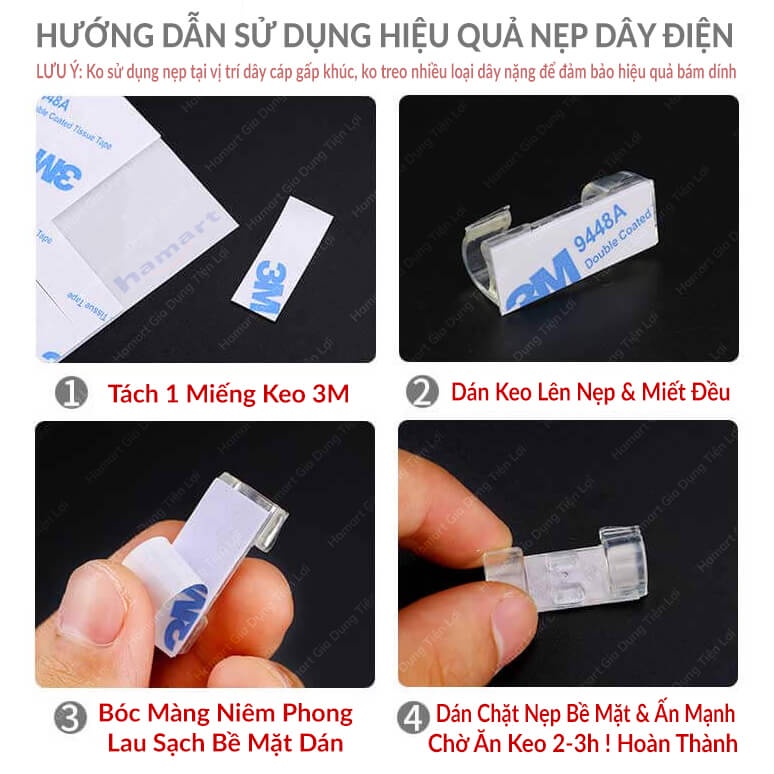 COMBO Nẹp Kẹp Dây Điện Chống Rối &amp; Miếng Dán Tường Treo Ổ Điện Thông Minh Hamart