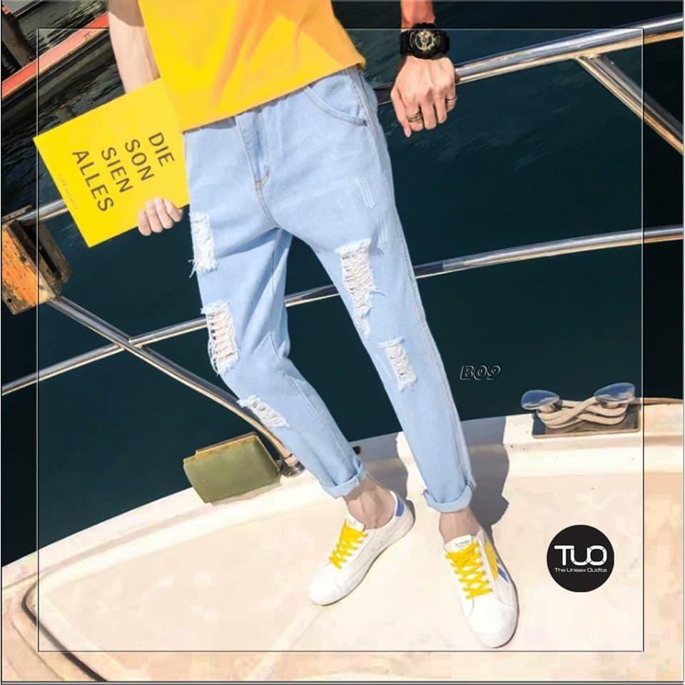 Quần Jean Nam - Baggy Jean Thời TRang Hàn Quốc- Wash Rách Jean dày dặn