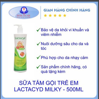 [Kèm quà tặng]Sữa Tắm Gội Trẻ Em Lactacyd Milky (chai 500ml)