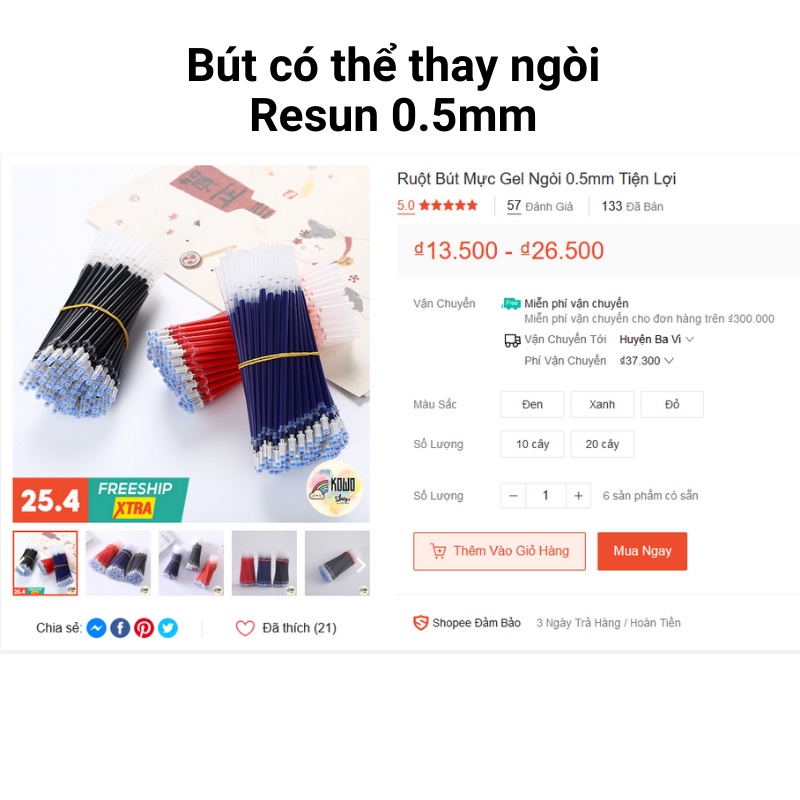 Bút gel Heytabox bút gel đen resun bút bi nước đen xanh đỏ mực khô nhanh ngòi 0,5mm viết gel mực trơn mượt B1