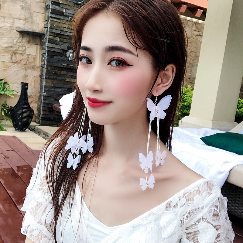 Khuyên Tai Dạng Dây Tua Rua Hình Bướm Thời Trang Hàn Quốc Thanh Lịch Cho Nữ