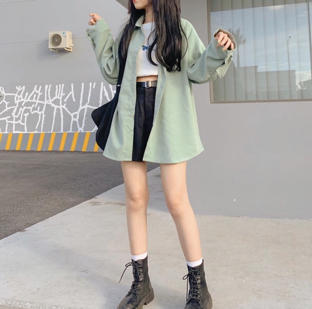 Áo Khoác Sơ Mi dáng dài  Form Rộng KUPI Ulzzang (ẢNH THẬT) - vải nhung len gân dày dặn