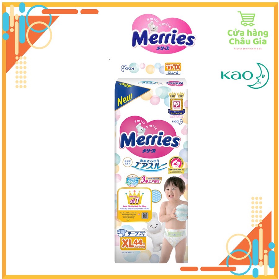Tã/Bỉm DÁN Merries nội địa Nhật Size NB90/S82/M64/L54/XL44.
