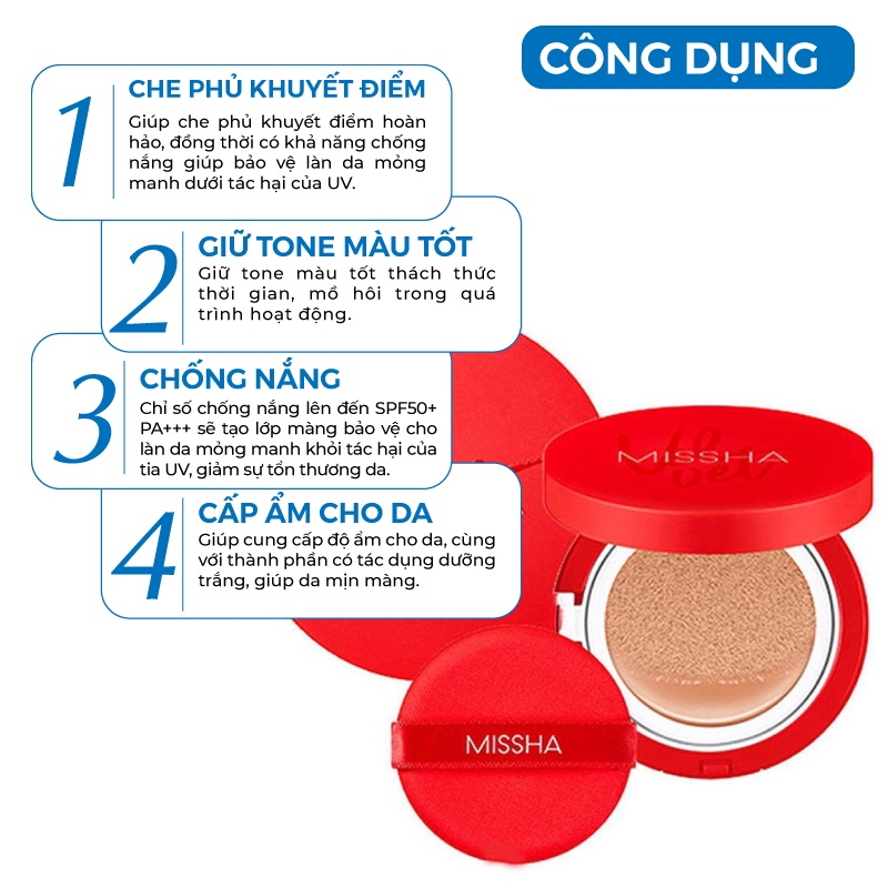 Phấn nước Missha Velvet Finish Cushion SPF50+ PA+++ Màu Đỏ 2 Tone Màu [Cam Kết Hàng Chính Hãng]