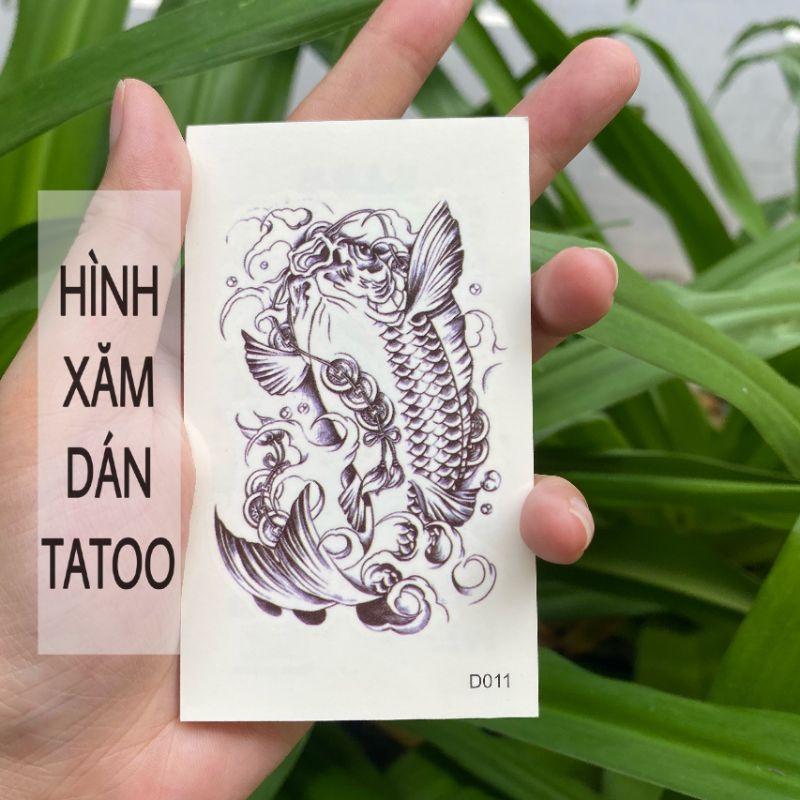 Hình xăm cá chép cẩm lý tài lộc d11 size nhỏ &lt; 10x6cm. Tatoo dán tạm thời