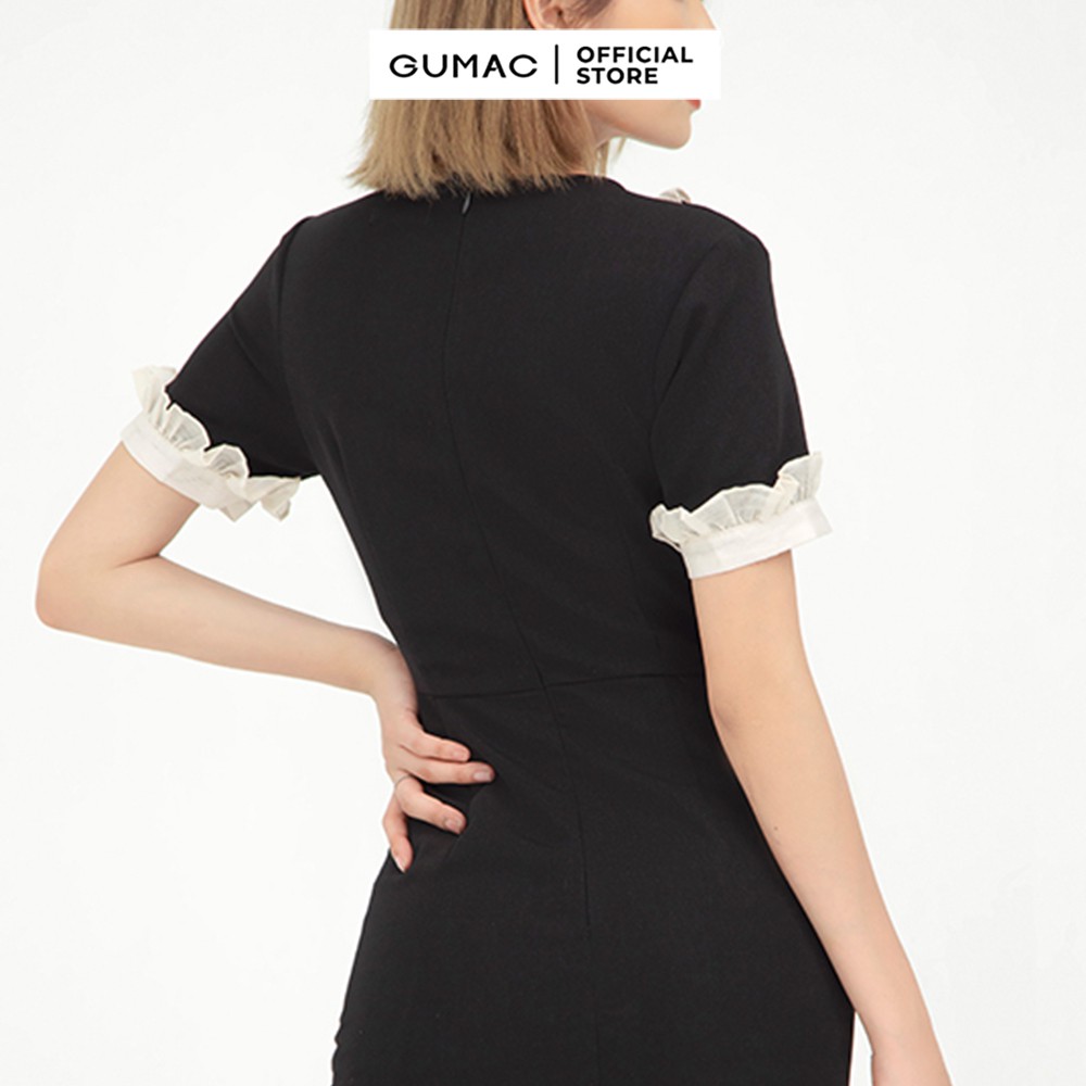 [Mã MABR07062 giảm 8% tối đa 50K đơn từ 249K] Đầm ôm nữ cổ V phối GUMAC quyến rũ màu đen DB5128 | BigBuy360 - bigbuy360.vn