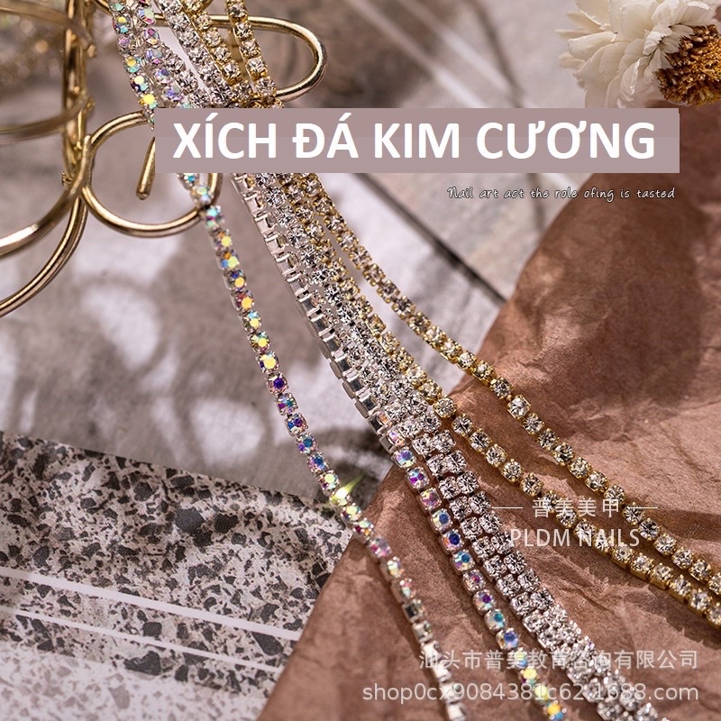 Dây xích đ.á siêu sáng trang trí móng làm nail