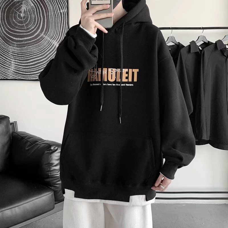 Áo hoodie nam tay dài in chữ phong cách Nhật Bản thời trang thu đông size m-5xl