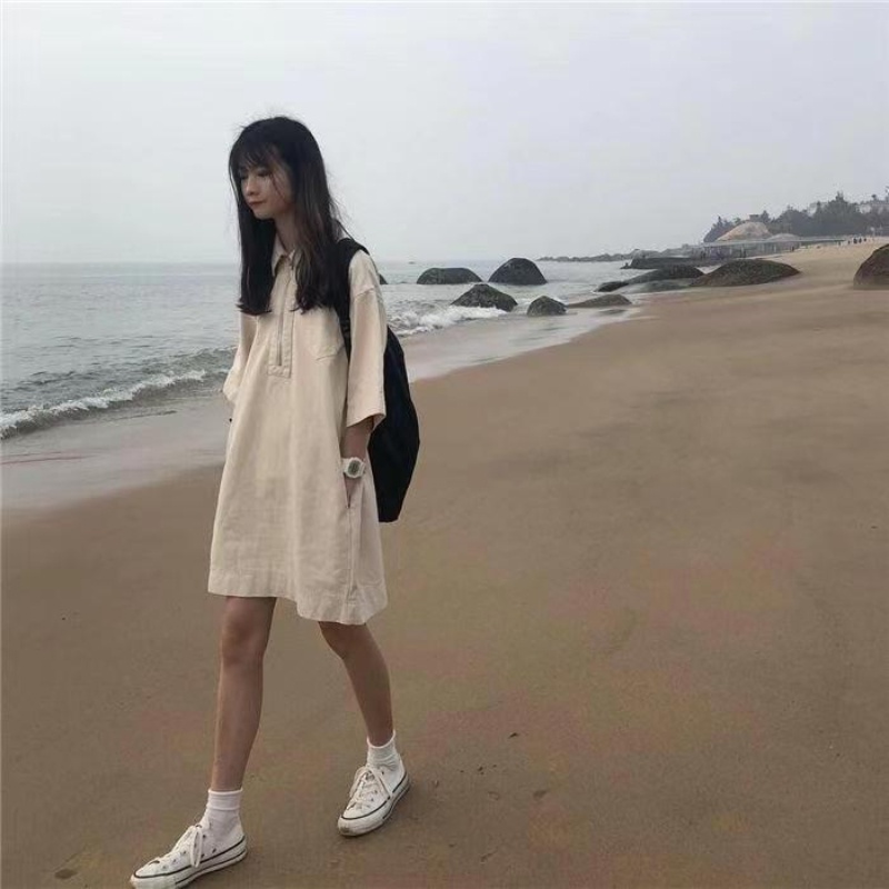Đầm Perty kiểu chữ A dáng dài rộng phong cách Hàn Quốc thời trang hè cổ điển mới cho nữ