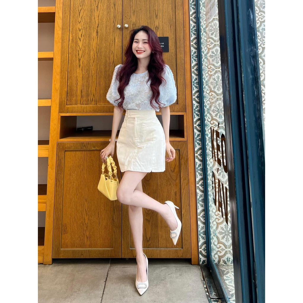 SET XANH VOAN REN BI CỔ TRÒN + CHÂN VÁY TRẮNG 🐋🐋