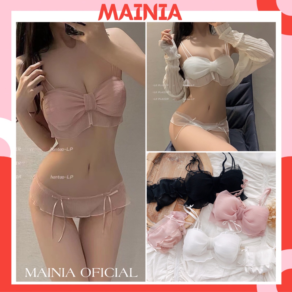 [ Hàng Lọai 1 ] Set Bộ Đồ Lót Ren Nơ Dễ Thương Không Gọng Mút Mỏng Xinh Xắn quyến Rũ Sexy Gợi Cảm Mainia Shop
