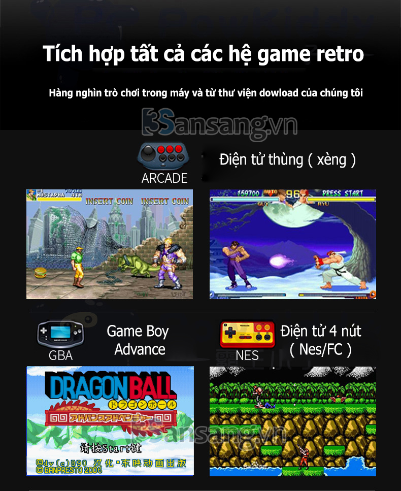 Máy Game Cầm Tay Chơi Được Playstation, GameBoy ( PS1/PSP/GBA/SNES/FC/SEGA v..v ) Thêm Chép Game Free Shop Hỗ Trợ