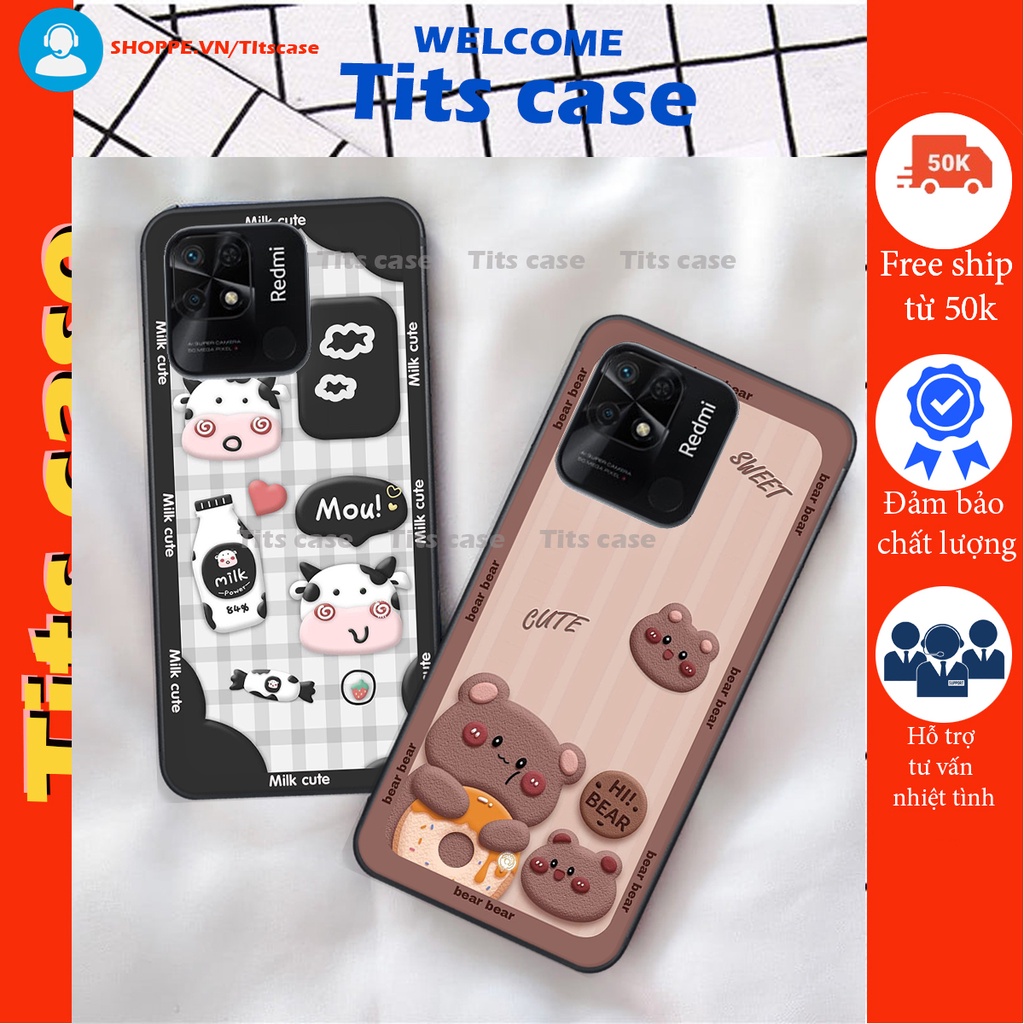 Ốp lưng Xiaomi REDMI 10C in hình bò sữa, gấu be@r, cute cực  ĐỈNH -  cực CHẤT-  cực COOL