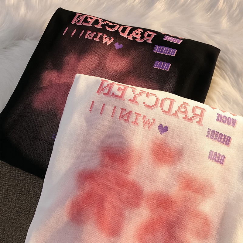 【ZHELIHANGFEI】Áo Thun Sweater Tay Dài Dáng Rộng In Hình Gấu Kiểu Graffiti Dễ Phối Đồ