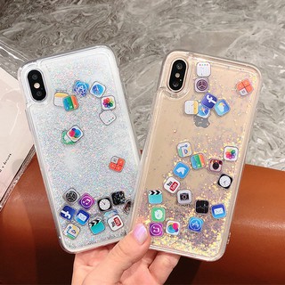 Ốp điện thoại mặt PC cứng viền TPU có kim tuyến nước xinh xắn cho Iphone 6 6S 6Plus 6SPlus 7 8 7Plus 8Plus X