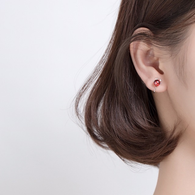 Khuyên tai bạc Ý s925 đá Garnet đỏ G4302 - AROCH Jewelry