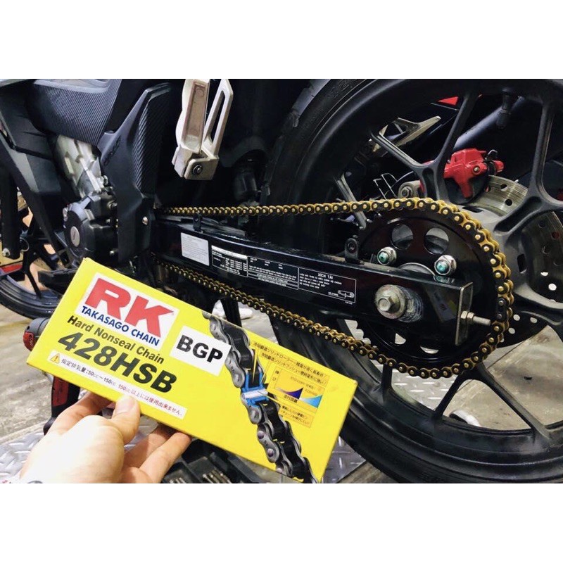 Sên RK Takasago Nhật bản vàng/đen  428HSB - sên Exciter / Winner / Winner X / Raider / Satria