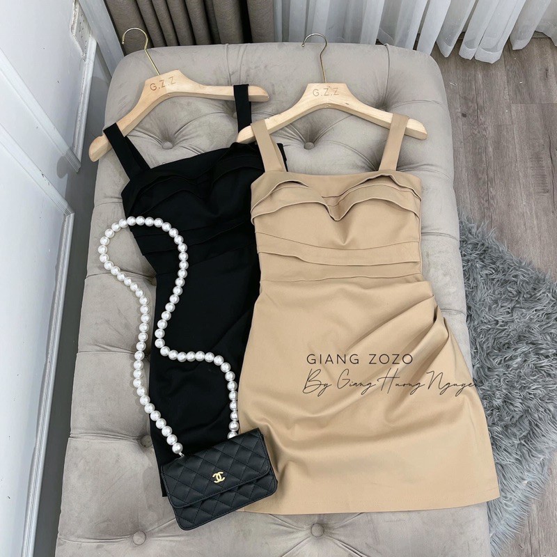 Váy 2 dây kaki bản to cho nàng vừa sexy vừa cá tính 2 màu be, đen