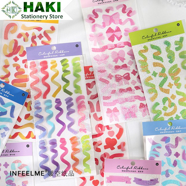 Sticker cute trang trí sổ họa tiết ruy băng HAKI dễ thương, hình dán sticker cute đáng yêu giá rẻ ST11