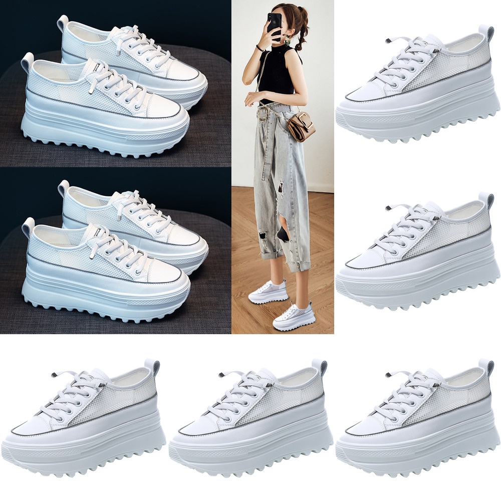 COOL A Giày Thể Thao Trắng Đế Dày Phối Lưới Thoáng Khí Mẫu Mới Thời Trang Xuân Thu Cho Nữ 2022 Người nổi tiếng cùng phong cách tăng đôi giày nhỏ màu trắng của phụ nữ bánh xốp đế dày của phụ nữ giày du lịch giải trí
