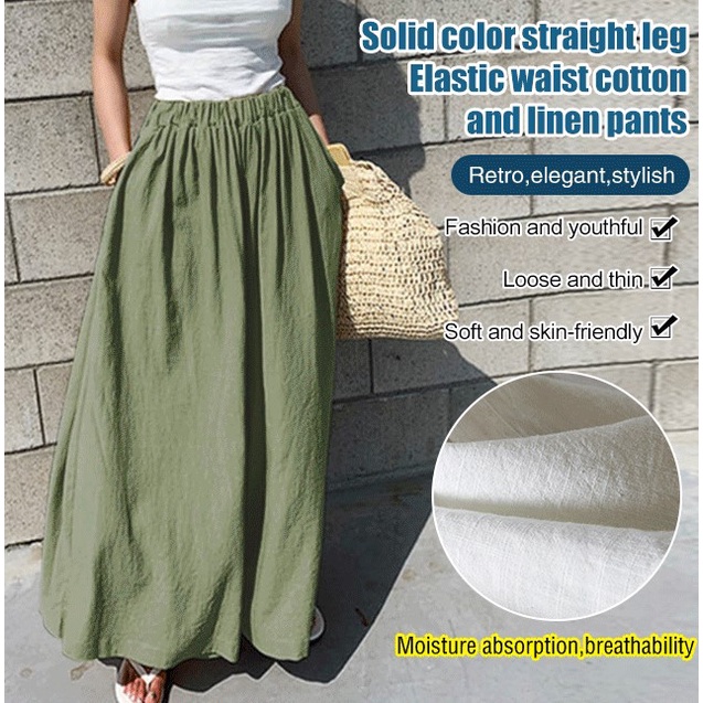 Quần Dài Vải Lanh Cotton Ống Rộng Thời Trang Cho Nữ