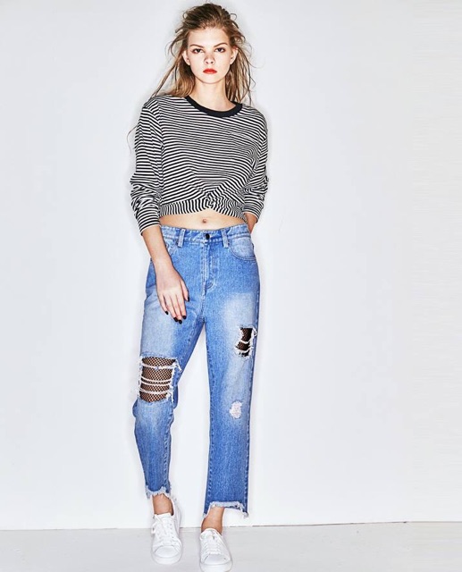 Áo croptop sọc xoắn eo Quảng Châu