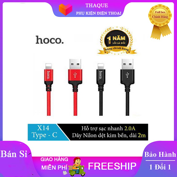 [ Giảm sập sàn ] Sạc cáp dù Hoco. X14 dài 2m Chính Hãng dùng cho Iphone