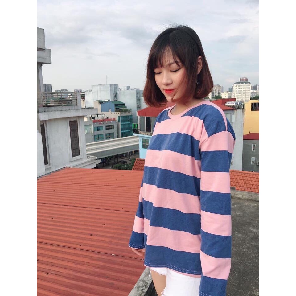 Áo Nỉ Sweater Nam Nữ Unisex Kẻ Hồng Xanh Dài Tay | BigBuy360 - bigbuy360.vn