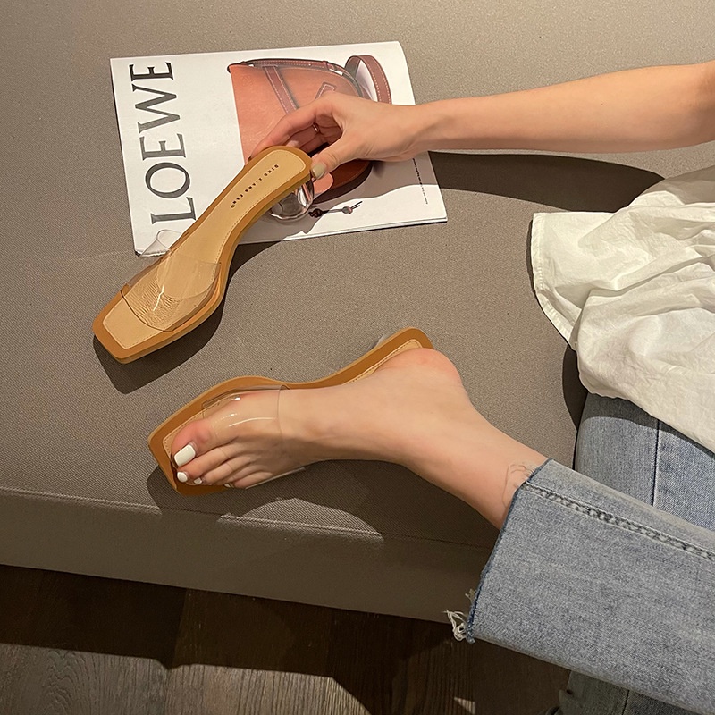 Ielgy Dép Gót Dày Đính Pha Lê Màu Trơn Đơn Giản Thời Trang Mùa Hè