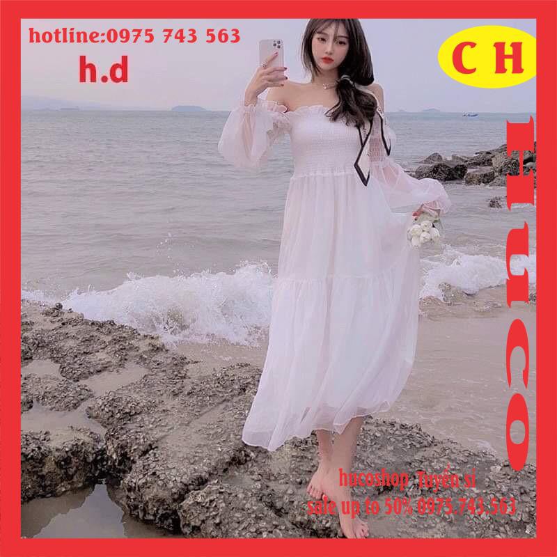 [ẢNH THẬT] váy trắng nữ trễ vai xoè hai tầng tay bồng chất voan có lớp lót trong form chuẩn ảnh Style Hàn quốc freesize | BigBuy360 - bigbuy360.vn