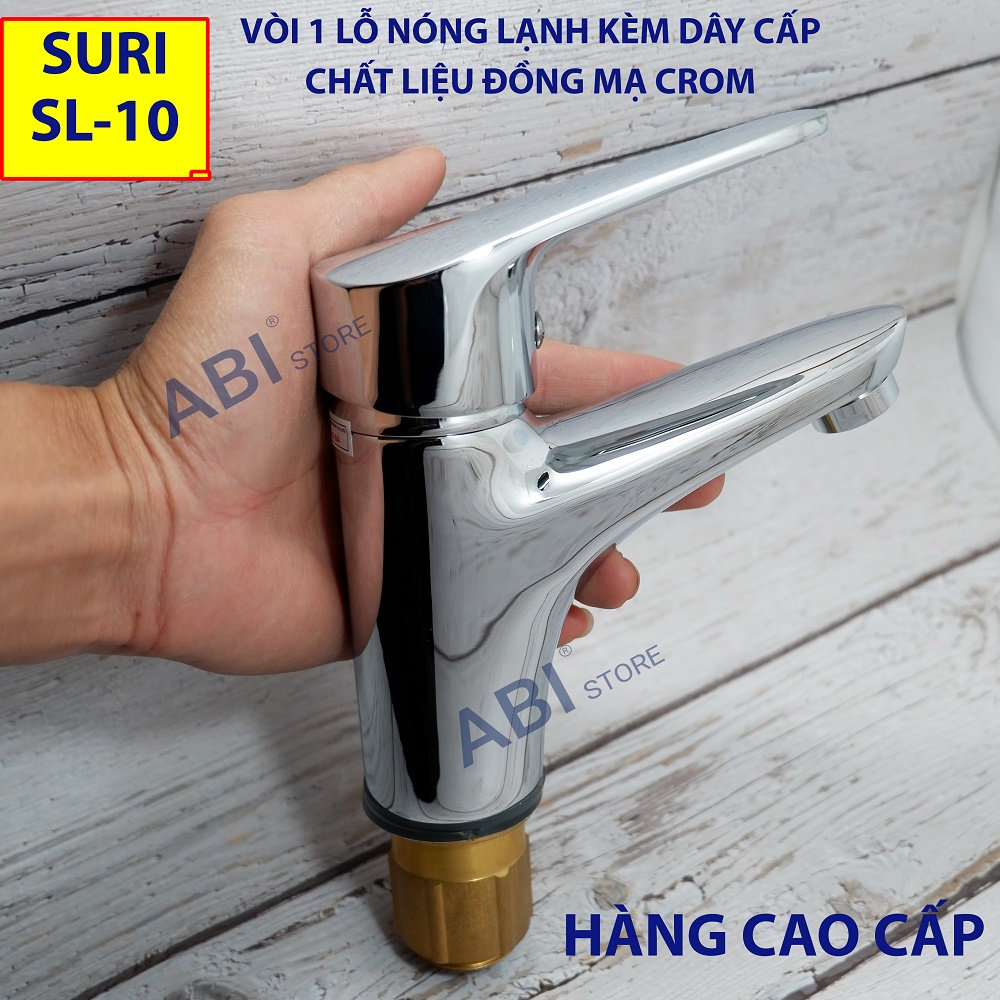 Vòi lavabo 1 lỗ nóng lạnh SL10 hàng công ty Việt Nam b.h 3 năm phiếu hãng, vòi chậu rửa mặt 1 chân thân đồng mạ crome